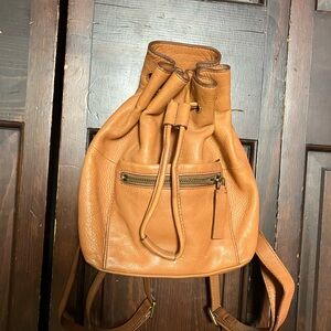 Fossil Tan Leather Drawstring Backpack